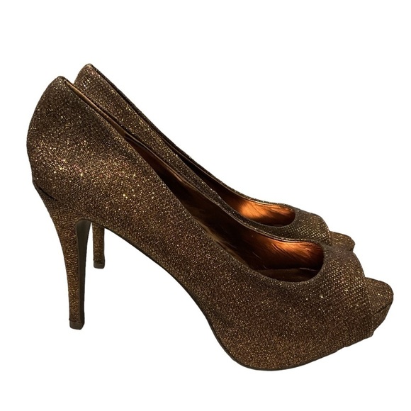 NINE WEST Peep Toe heels - Brown and Gold‎ Sparkle - Size 10 M - Picture 3 of 6